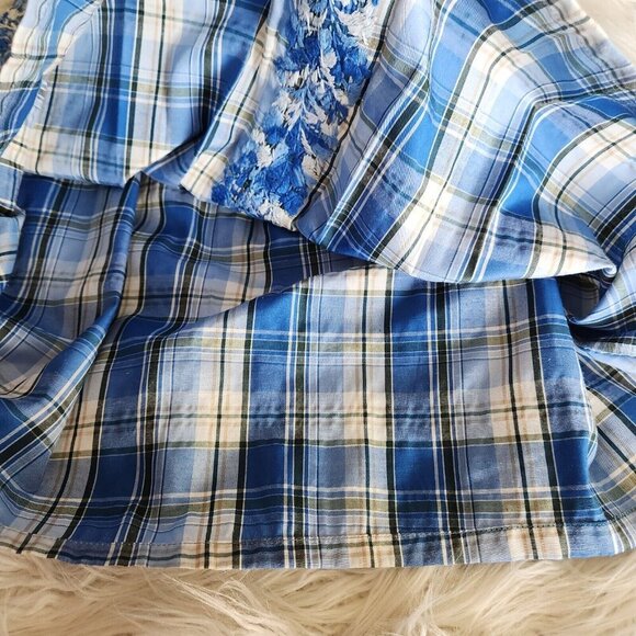 MI GOLONDRINA Soledad Blouse Women's Small Floral Ruffle‎ Top Lago Blue Plaid - Picture 9 of 12